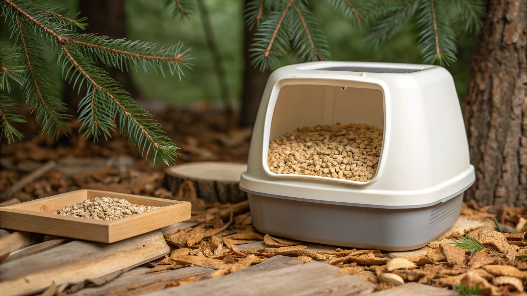 Pine wood pellet cat litter with natural wood shavings
